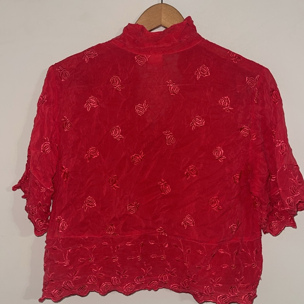 Vintage JOHNNY WAS Women Blouse Tunic Boho Peasant Floral Embroidered Red M - Picture 7 of 7